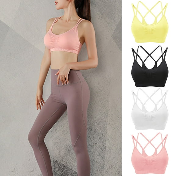 HEVIRGO Women Sport Bra Multi Strap Hollow Out Back Push-up Vest Bra No Wire Seamless Gym Jogging Bra with Removable Padding