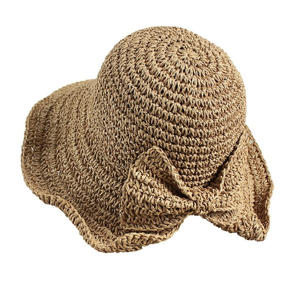 HEVIRGO Women Sun Hat Solid Color Breathable Lightweight Sunscreen Beach Hat for Travel Beige Straw