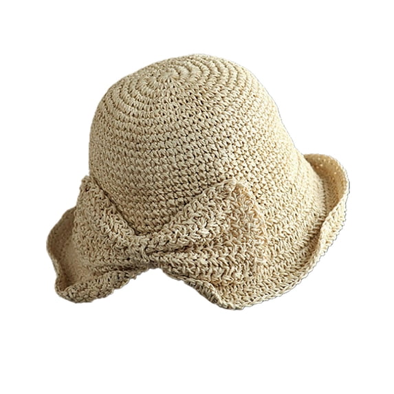 HEVIRGO Women Sun Hat Solid Color Breathable Lightweight Sunscreen Beach Hat for Travel Beige Straw
