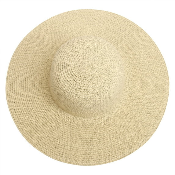 HEVIRGO Women Sun Hat Solid Color Breathable Lightweight Sunscreen Portable Beach Hat Fashion Accessory Beige Straw