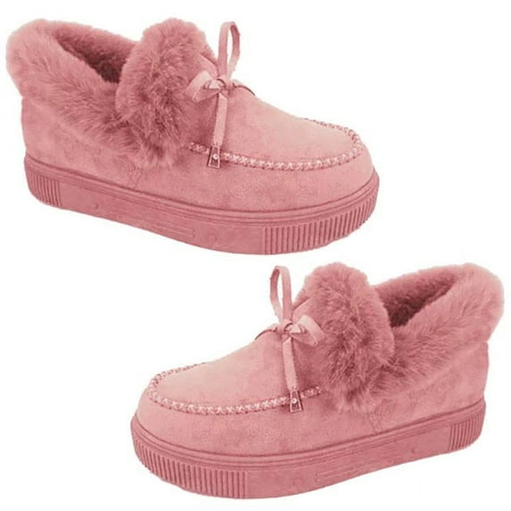 HEVIRGO Women Winter Round Toe Thick Heel Low Cut Ankle Snow Boots Plush Warm Loafers