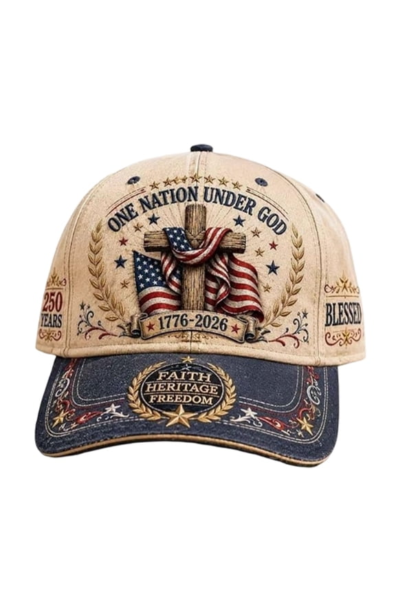 250th Anniversary Art Print Hat Patriotic Cap 250 Years Nation Under God Hat Khaki 20
