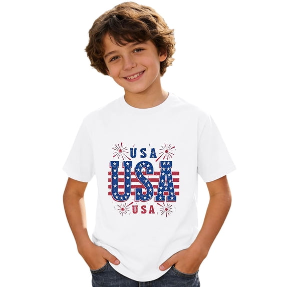 HEVRJEWJD Boys 4th of July Shirt Boys USA Shirt, Festive Print Short Sleeve Crew Neck Casual Top for Holiday Gatherings White1 2-3 Years