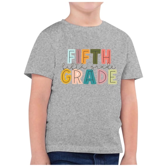 HEVRJEWJD Crew Neck Kids Back to School T-Shirt Girls Fashion Printed Round Neck Short Sleeve Casual T Shirt Top for Back To Season Grey 6-7 Years