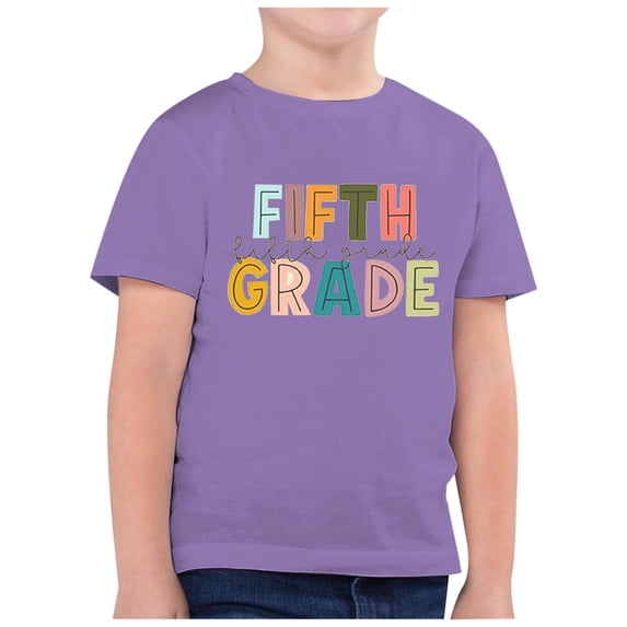 HEVRJEWJD Crew Neck Kids Back to School T-Shirt Girls Fashion Printed Round Neck Short Sleeve Casual T Shirt Top for Back To Season Purple 4-5 Years