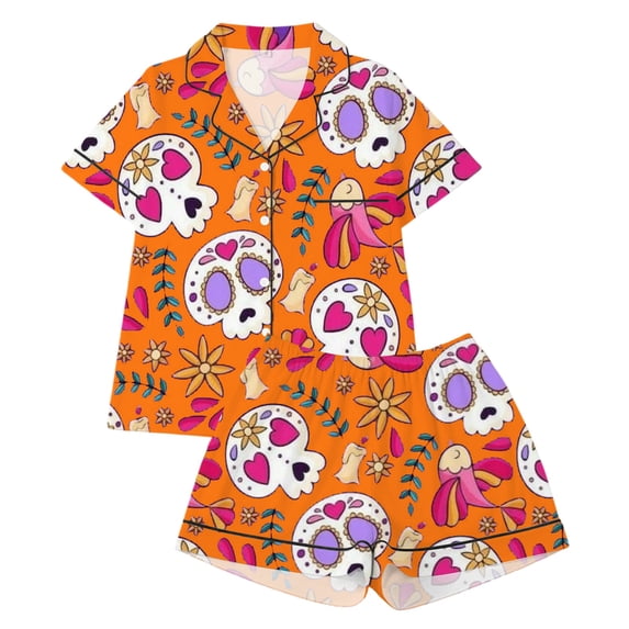 HEVRJEWJD Girl Boy Halloween Pajamas Button Down 2 Piece Pajama Set Little Kid Girls Pjs Nightgown Orange11 11-12 Years
