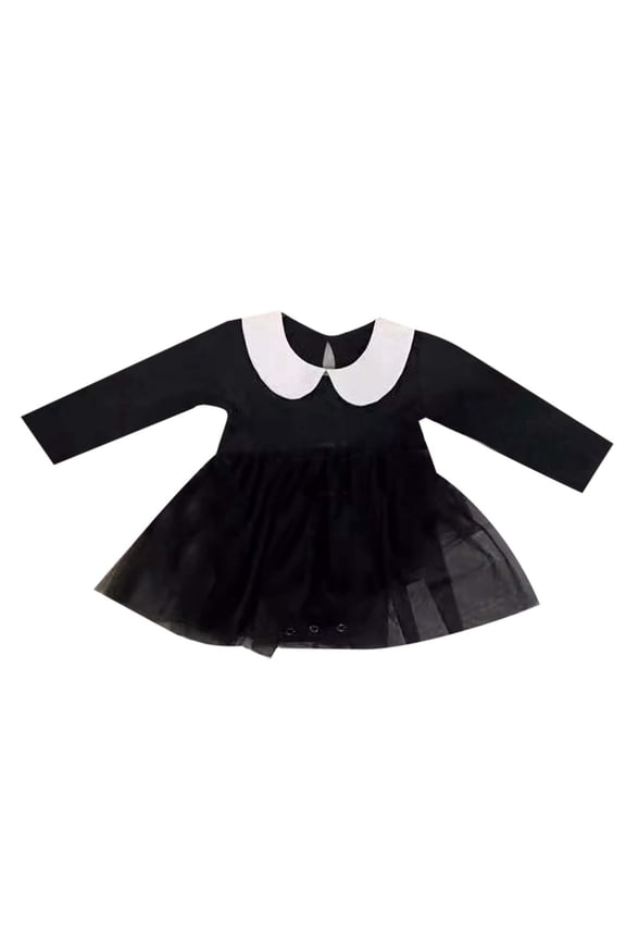 Girl Halloween Outfit Long Sleeve Romper Tutu Dress Black Bodysuit Halloween Dress Sister Matching Outfits Black 6-12 Months