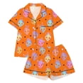thumbnail image 1 of HEVRJEWJD Girls Halloween Pajamas Cute Pumpkin Ghost Print Short Sleeve Shirt Elastic Pants 2 Piece Pajama Set Kids Nightwear Orange14 13-14 Years, 1 of 4