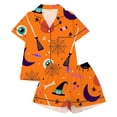 thumbnail image 1 of HEVRJEWJD Girls Halloween Print Short Sleeve Top With Shorts Pajamas Kids Nightwear Pajamas for Girls Button-Down Sleepwear Nightwear Loungewear Clothes Set Gifts for Kids Orange9 5-6 Years, 1 of 5