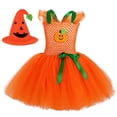 thumbnail image 1 of HEVRJEWJD Girls Halloween Pumpkin Costume 2 Piece Set, Sleeveless Tulle Tutu Dress with Matching Hat for Dress Up Parties Orange 5-6 Years, 1 of 4