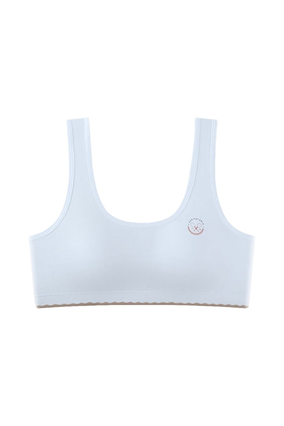 Girls Seamless Training Bra with Wide Straps Cotton Soft Training Bras for Girls 10-16, Breathable Wireless Stretchy Sports Bra with Pads Blue 12-16 Years