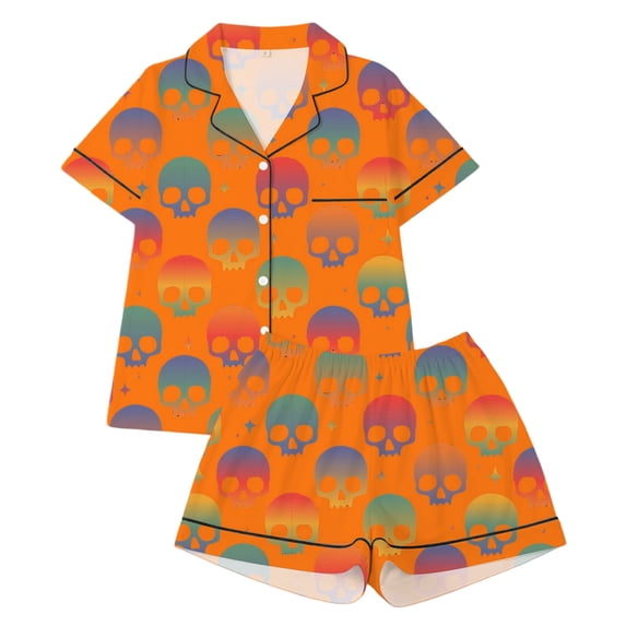 HEVRJEWJD Halloween Pajamas Kids Pjs Set | Toddler Boy Girl Short Sleeve Top Shorts Set Matching Sleepwear Loungewear Orange17 5-6 Years