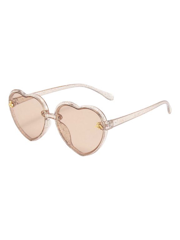 Kids Heart Shaped Sunglasses Stylish Cute Bee Sunglasses for Toddler Girls | Heart Shaped Cute Design for Kids with Lightweight Frame and Adjustable Fit Beige2 14.5cm