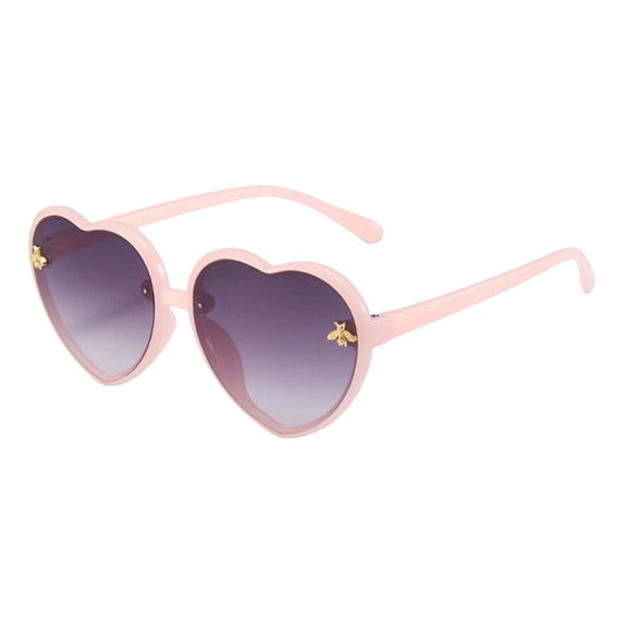 HEVRJEWJD Kids Heart Shaped Sunglasses Stylish Cute Bee Sunglasses for Toddler Girls | Heart Shaped Cute Design for Kids with Lightweight Frame and Adjustable Fit Pink 14.5cm