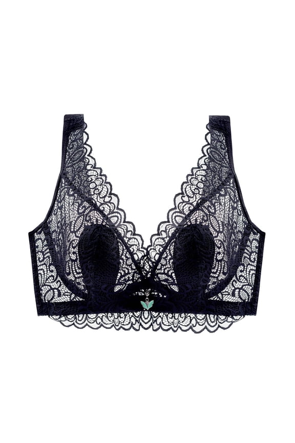 Lace Bralette for Women V Neck Camisoles Adjustable Strap Crop Tops Lightweight Full Cup Plus Size Push Up Bra Sexy Lace Bra Underwear Black 38E