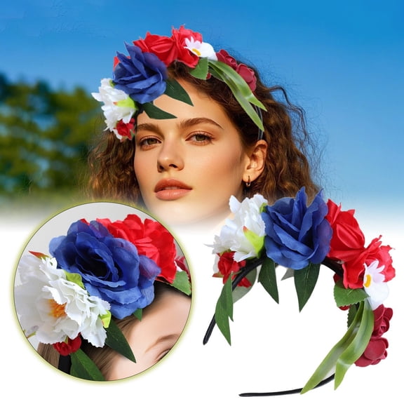 HEVRJEWJD Patriotic Independence Day Hair Headband For Girls Festive Celebration Red White Bow Design Hairclip Blue 17x18cm