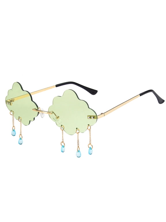 Rimless Punk Tassel Sunglasse Shades Cloud Glasses Outdoor Sun Glasses for Men Women Unisex Fashion Green One Size