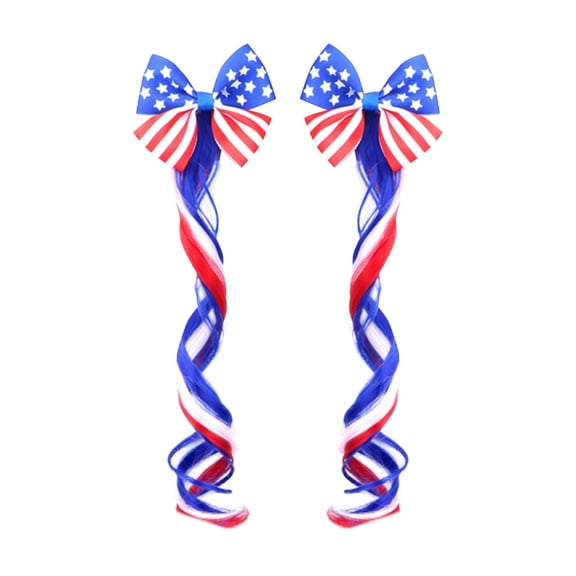 HEVRJEWJD Star Flag Sparkling Bow Wig Clip Glitter Fabric Pair Clip Hair Accessories For Girls Adult Universal Party Hairbands National Day Holiday Styling Blue 20cm
