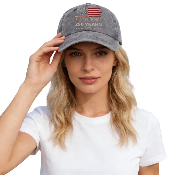 HEVRJEWJD Washed Distressed Print Baseball Cap Unisex Adjustable Twill Hat For Independence Day Casual Wear Grey One Size