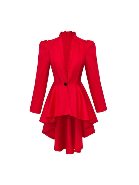 Women's Vintage Coat, Long Sleeve High Low Hem Gothic Victorian Jacket for Themed Events Red S