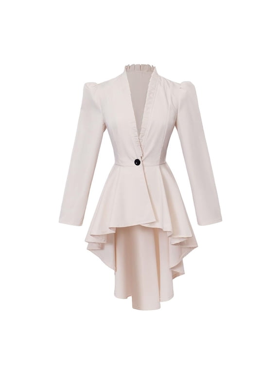 Women's Vintage Coat, Long Sleeve High Low Hem Gothic Victorian Jacket for Themed Events White XXL