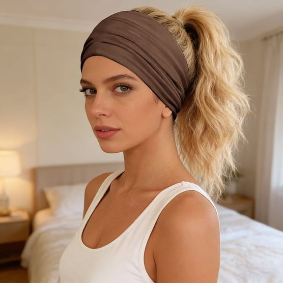 HEWANG 1 Pcs Headbands for Women's Hair - Wide Soft Ladies Boho Fashion Bandanas Knot Adult Scarfs Elastic Fashion Yoga Hair Bands - Coffee
