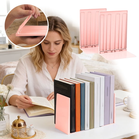 HEWANG 2 Pcs Plastic Book Ends for Shelves,Foldable Bookends for Office School Home Desk,Book Stopper Dividers 12x10x17cm (2)