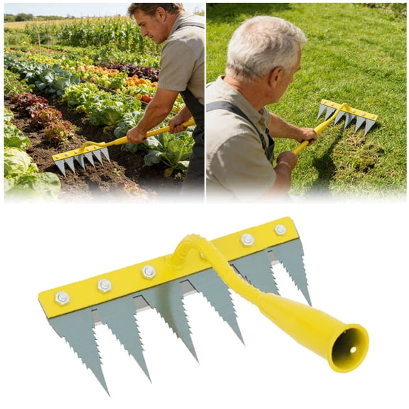 HEWANG Iron Weeding Rake 2.0, 2026 New 6 Teeth Carbon Steel Garden Weeder Rakes, Iron Rake for Yard Lawn and Garden, Heavy-Duty Garden Hand Weeder Puller Tool for Gardening and Weedings (6 Teeth)