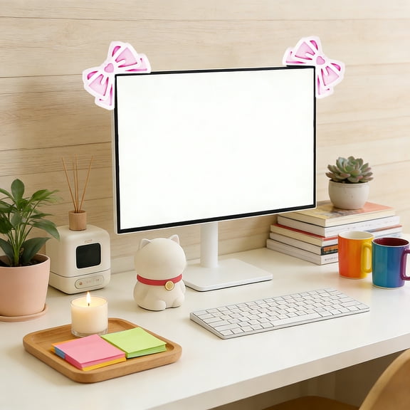 HEWANG Leopards Bows Computer Monitor Decor, Wood Cute Monitor Decorations, Cute Screen Corner Decoriation for PC Laptop Office (Pink-2pcs)