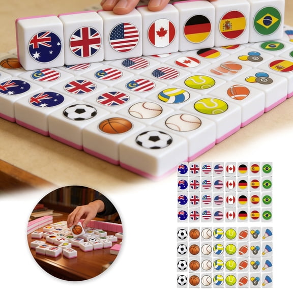 HEWANG Mahjong Block Set, 65 Tiles SeasideEscape Game Blocks, Seaside Escapes Game, Portable Travel Mahj- Tiles, National Flag Mahjong Tile Set, for Travel Picnic Spring Gathering