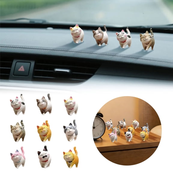HEWANG Mini Cat Figurines, 9PCS Realistic Cute Cat Cake Decorations, Decorative Kitty Figurine with Bell for Home Office Car Cake Decorations