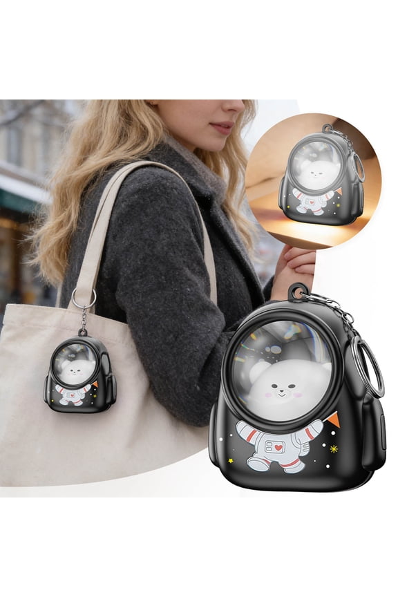 Mini Cat Keychain Flashlight - Mini Flashlights for Kids,Glowing Astronaut Keychain,Charming Cat Keychains Flashlight Gifts [Black,Energy Class A]