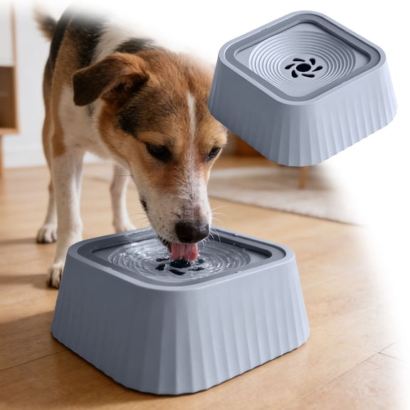 HEWANG No-Spill Floating Pet Water Bowl - Non- Dish for Cats and Dogs with Floating Disk(Small,Grey)