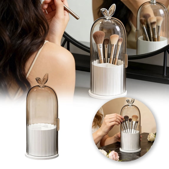 HEWANG Rotating Toothbrush Holder 3 Slots Dustproof Toothbrush Holder with Cover Makeup Brush Organizer for Bathroom Countertop Yellow with Cover (White)