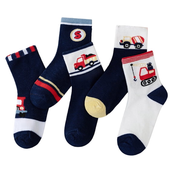 HEWUQI 5 Pairs Boys Vehicle Crew Socks Soft Cotton Construction Truck ...
