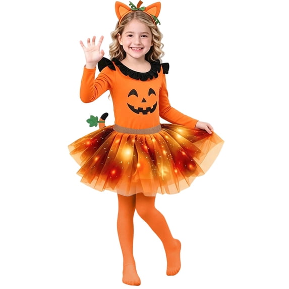 HEWUQI Baby Girl Pumpkin Costume Tutu Outfit Cat Ear Headband Tail Set