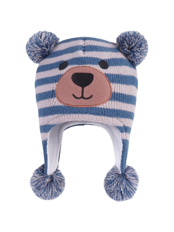 Baby Infant Bear Face Trapper Hat with Ear Flaps Pompoms Fleece Lining in Winter Cold Stroller Rides Gray Size 0-1 Years