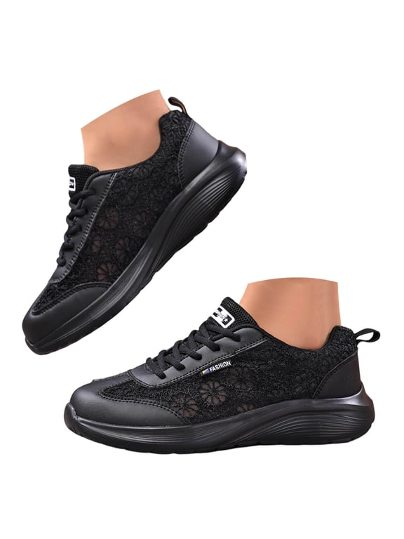 Running Shoes Women Lace up Arch Support Platform Wedge Walking Non Slip Sneakers Lightweight Casual Outdoor Athletic Footwear Black Size 9