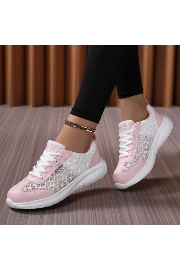 Bowling Shoes Women Lace up Arch Support Platform Wedge Walking Non Slip Sneakers Lightweight Casual Outdoor Athletic Footwear Pink Size 7