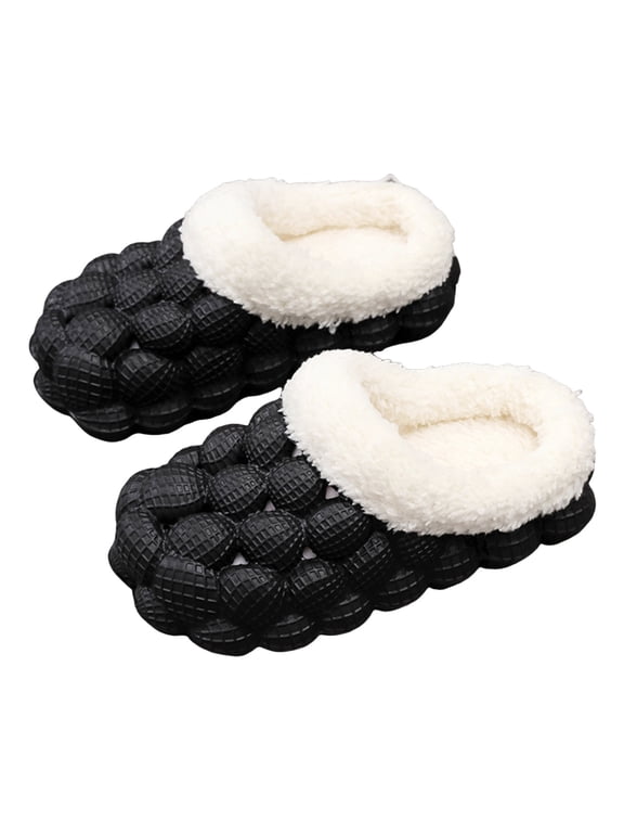 Bubble Slippers for Toddler House Cotton Non Slip Platform Plush Home Slides Winter Warm Lined Comfortable Indoor Bedroom Funny Shoes Black Size 3 Big Kid
