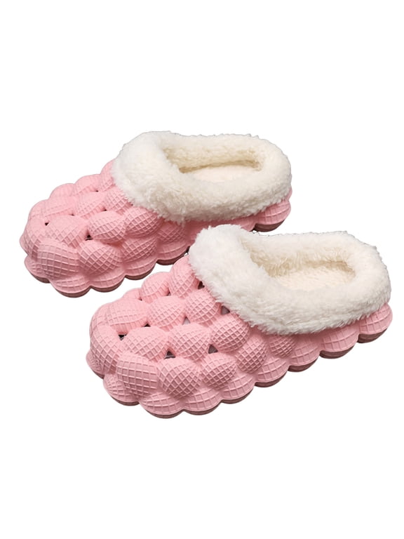 Bubble Slippers for Toddler House Cotton Non Slip Platform Plush Home Slides Winter Warm Lined Comfortable Indoor Bedroom Funny Shoes Pink Size 2 Big Kid