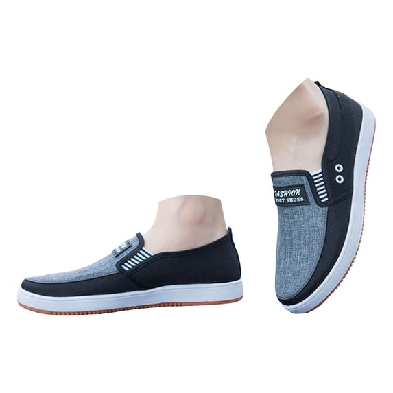 HEWUQI Canvas Loafers for Men Wedge Slip on Boat Shoes Lightweight Non Slip Driving Sneakers Comfortable Business Wedding Footwear Black Size 10