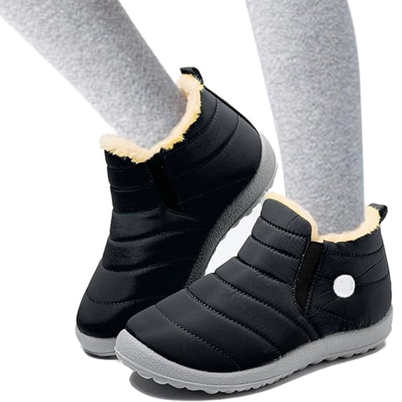 HEWUQI Children Quilted Winter Boots Fleece Lined Elastic Soft Sole Pull on Booties for Cold Weather Outdoor Play Black Size 13.5 Little Kid