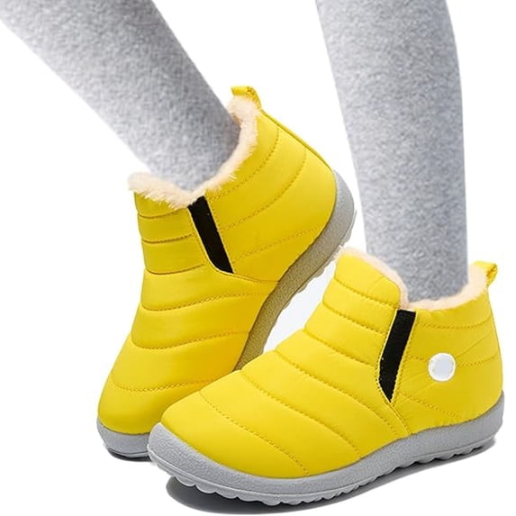 HEWUQI Children Quilted Winter Boots Fleece Lined Elastic Soft Sole Pull on Booties for Cold Weather Outdoor Play Yellow Size 2 Big Kid