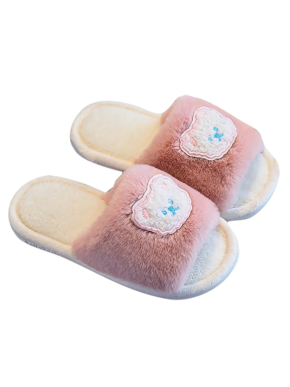 Children's Comfy Teddy Bear Slippers Open Toe Soft Cozy Fall Winter Indoor Outdoor Slip on Cozy Home Lounge Bedroom Footwear Coffee Size 10 Little Kid