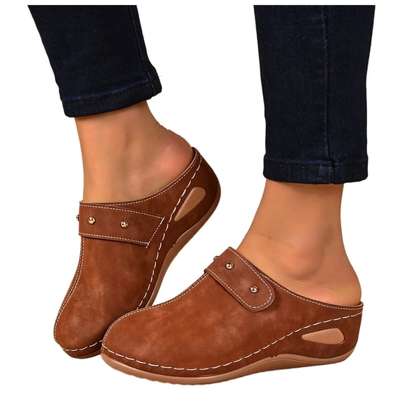 HEWUQI Clogs for Women Casual Closed Toe Comfortable Slip on Mules Cushioned Non Slip Platform Dress Shoes for Walking Work Business Travel b-Brown Size 6.5