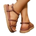 thumbnail image 1 of HEWUQI Dressy Flat Sandals for Women 2026 Summer Comfortable Slip on Leather Slides Casual Open Toe Ankle Strap Vacation Walking Beach Shoes Brown Size 8, 1 of 6