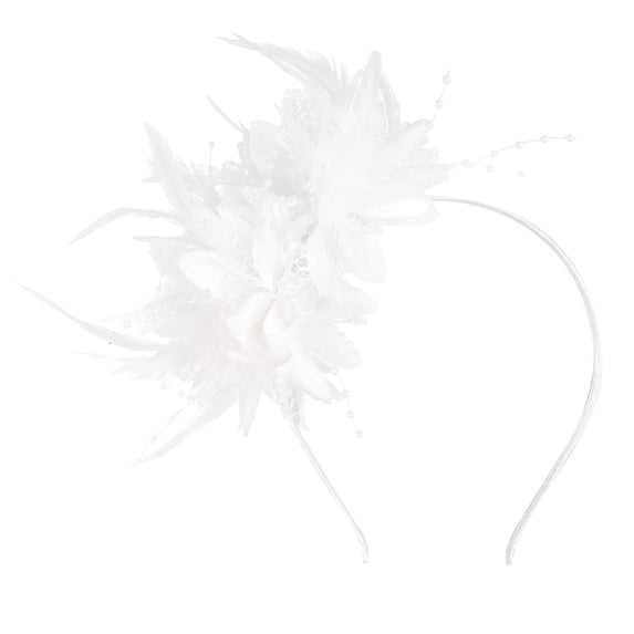 HEWUQI Flower Feather Fascinator Headband for Women Ladies Wedding Derby Church Hair Accessory Elegant for Bride White