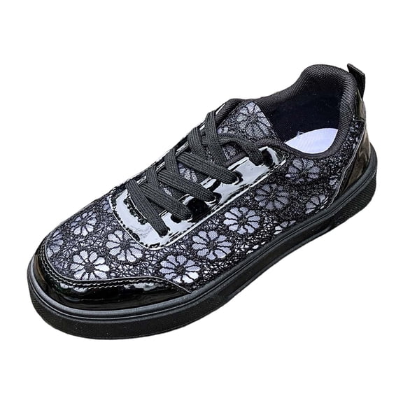 HEWUQI Flower Lace Shoes for Women Breathable Orthopedic Lightweight Non Slip Athletic Walking Shoes Lace up Arch Support Comfortable Sneakers Black Size 6.5