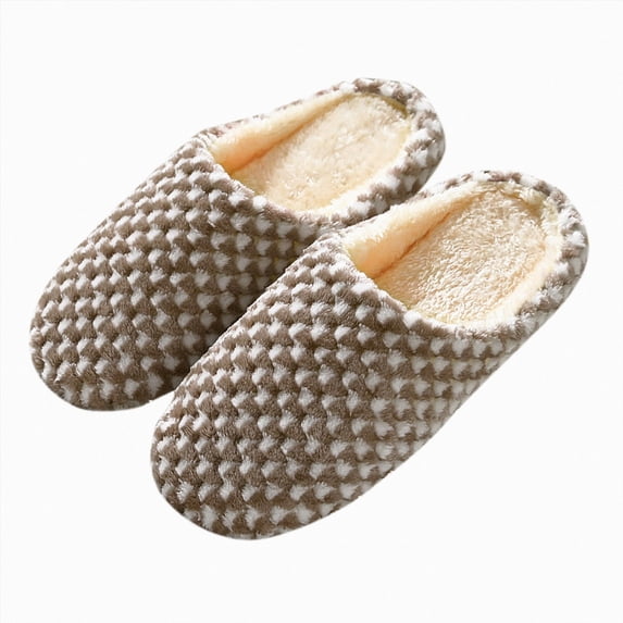 HEWUQI Fuzzy Scuff Slippers for Women Man Memory Foam Checkerboard Floor Slides Indoor Outdoor Cozy Plush Closed Toe Home Shoes Brown Size 7.5